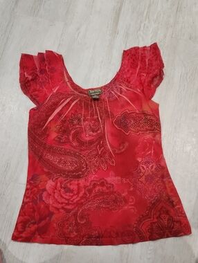 Jane Ashley Red Paisley & Floral Scoop Neck Tank